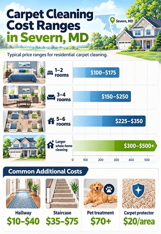 Infographic showing carpet cleaning cost ranges for homes in Severn, MD